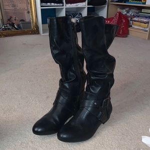 All Black Strappy Knee Boots
